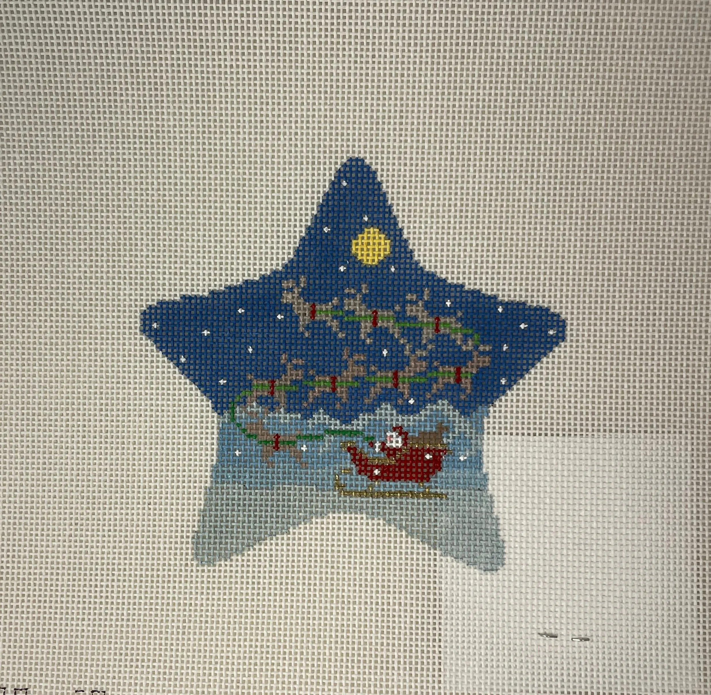 * Susan Roberts Needlepoint 5788 Sleigh and 8 Reindeer Star