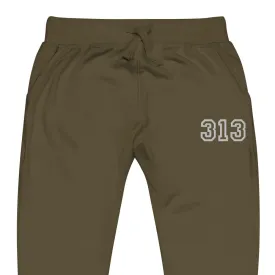 313 Premium Embroidered Unisex Fleece Sweatpants - Green / Gold