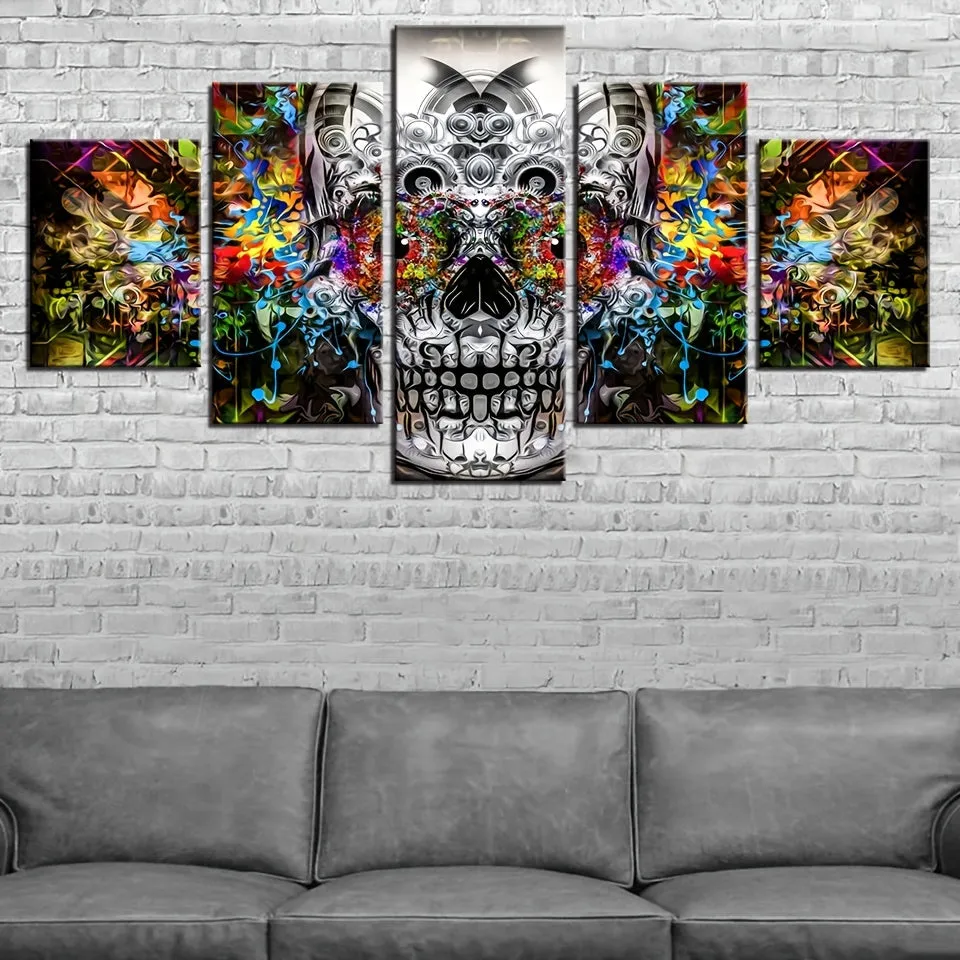 5pcs Modern Art Graffiti Horror Skull Poster - Ideal Gift for Home Decor and Room Decoration
