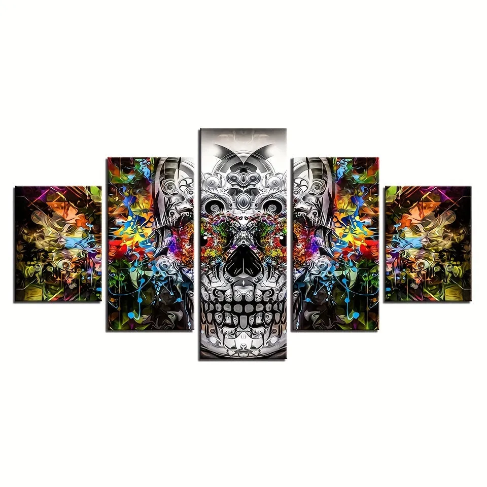 5pcs Modern Art Graffiti Horror Skull Poster - Ideal Gift for Home Decor and Room Decoration