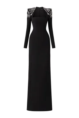 Adeline Bodycon Long Sleeved Crepe Floor Length Dress