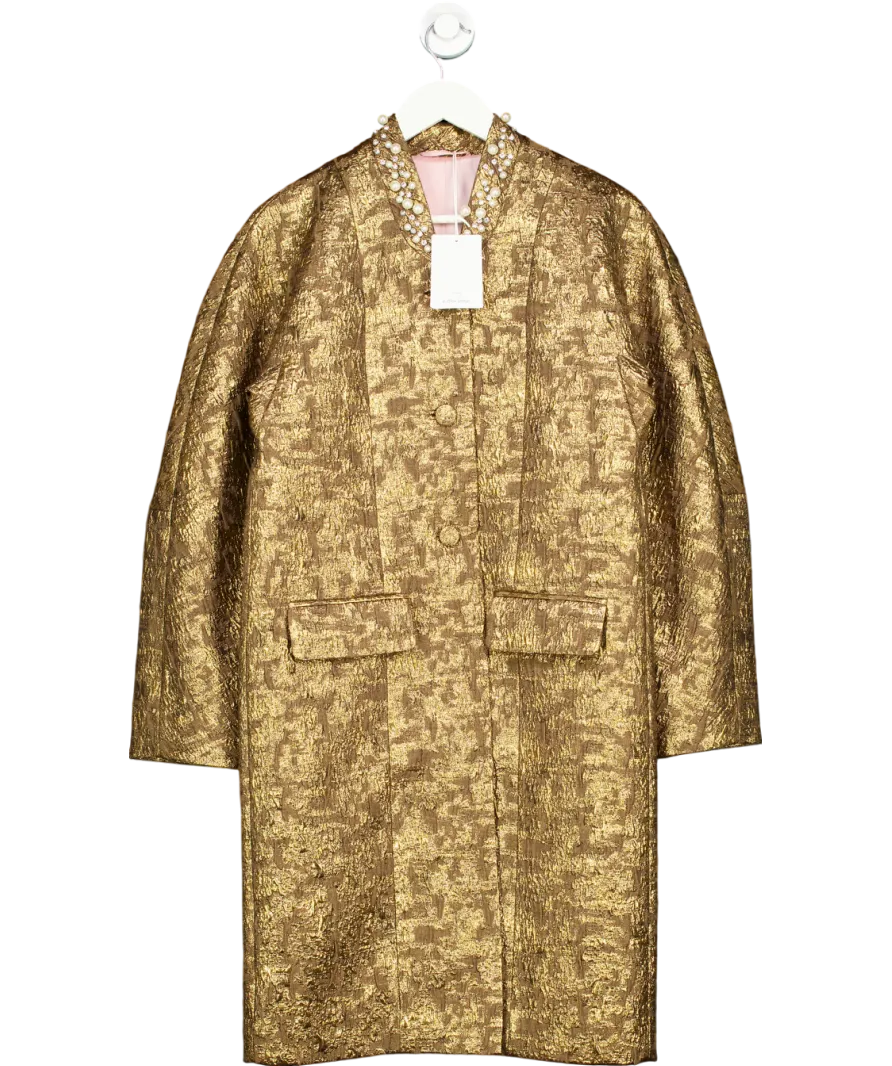 & Other Stories Tailored Gold Jacquard Coat UK XS
