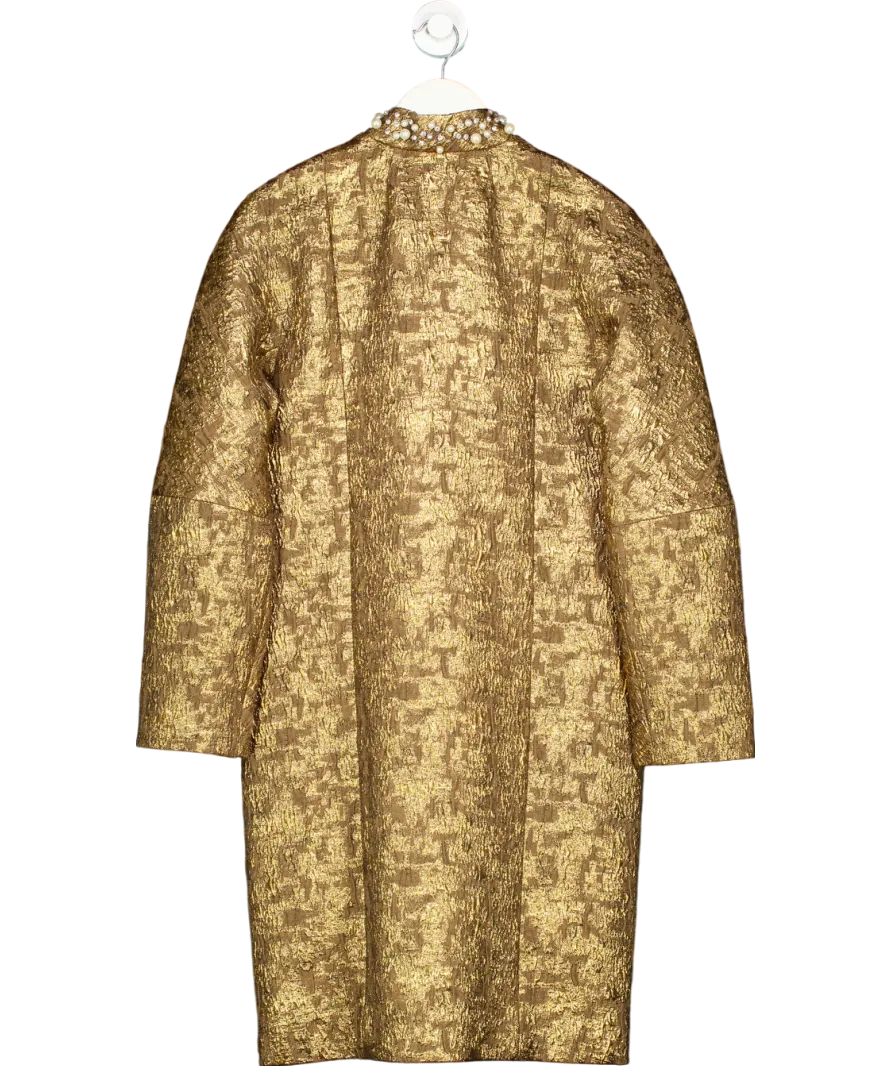 & Other Stories Tailored Gold Jacquard Coat UK XS