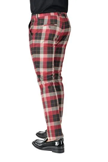 Barabas CP126 Plaid Pants Slim Fit Grey/Red