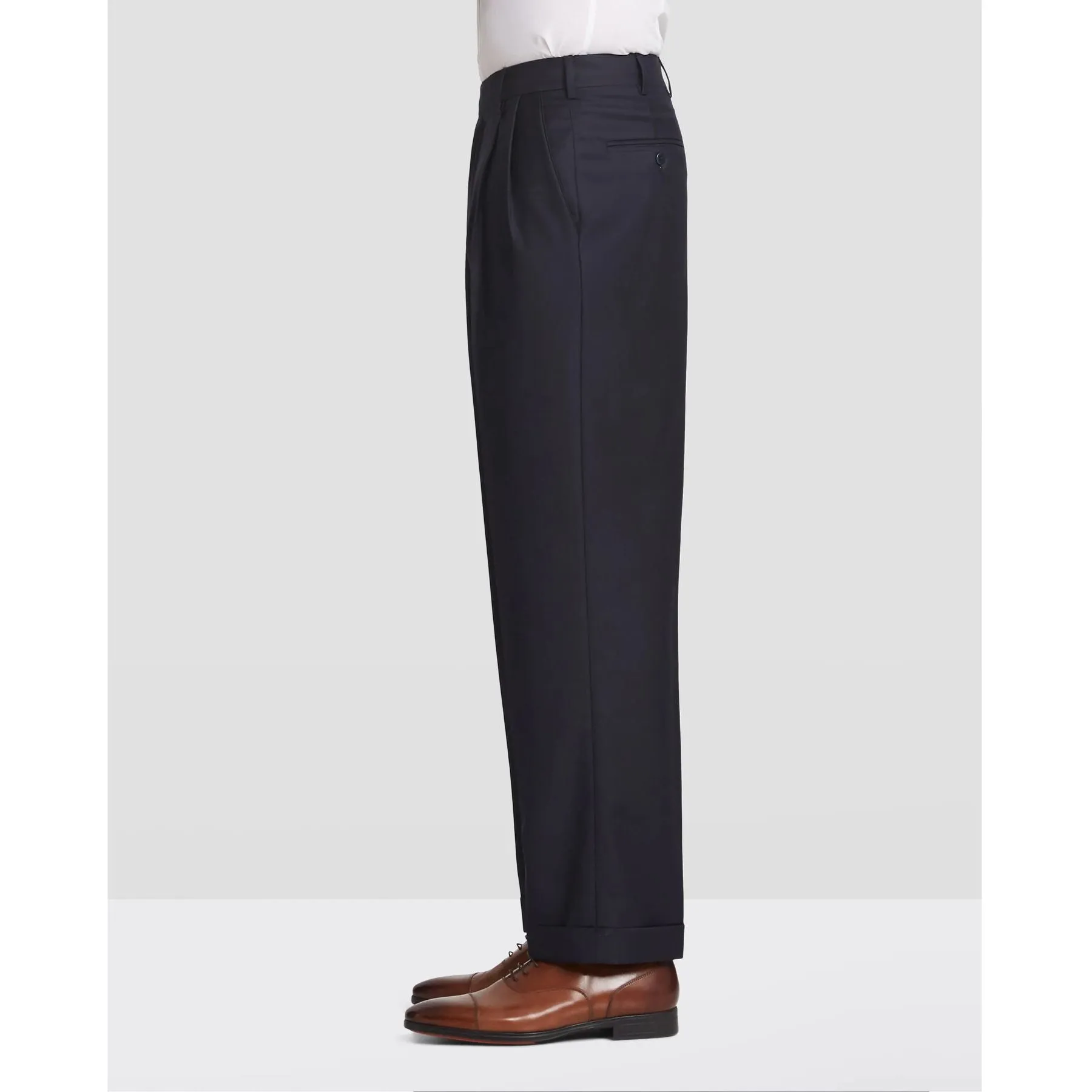 Bennett Double Pleated Super 120s Wool Serge Trouser in Midnight (Full Fit) by Zanella