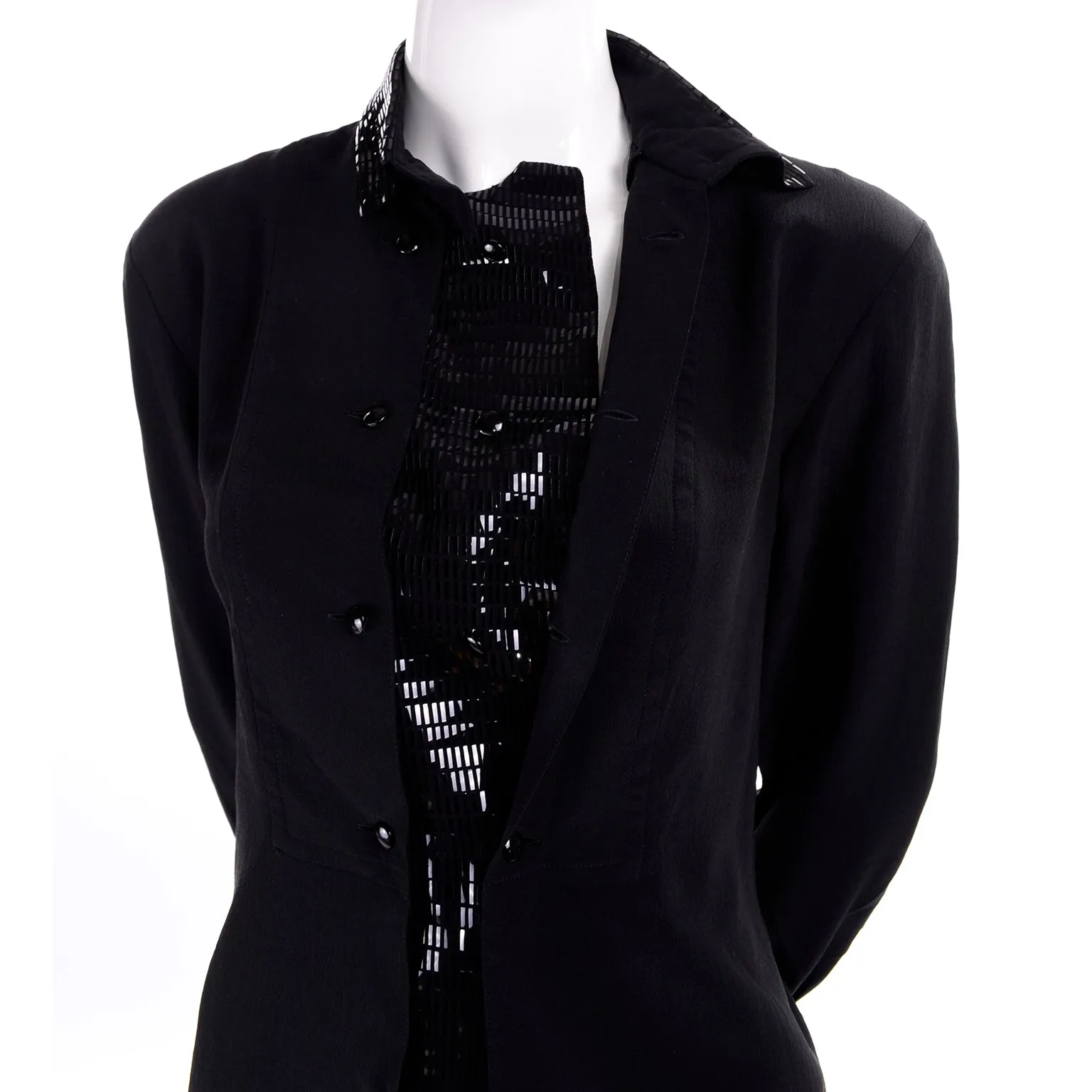 Bernard Perris Vintage Silk Black Blouse W Beaded Dickie