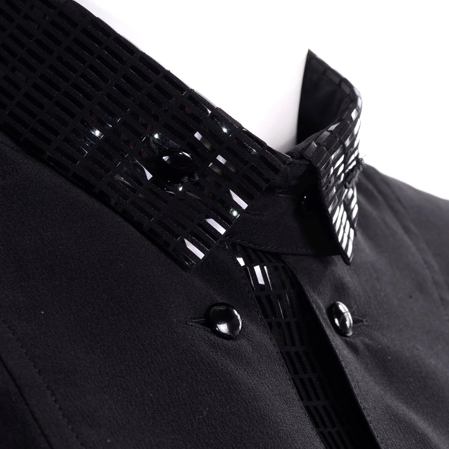 Bernard Perris Vintage Silk Black Blouse W Beaded Dickie