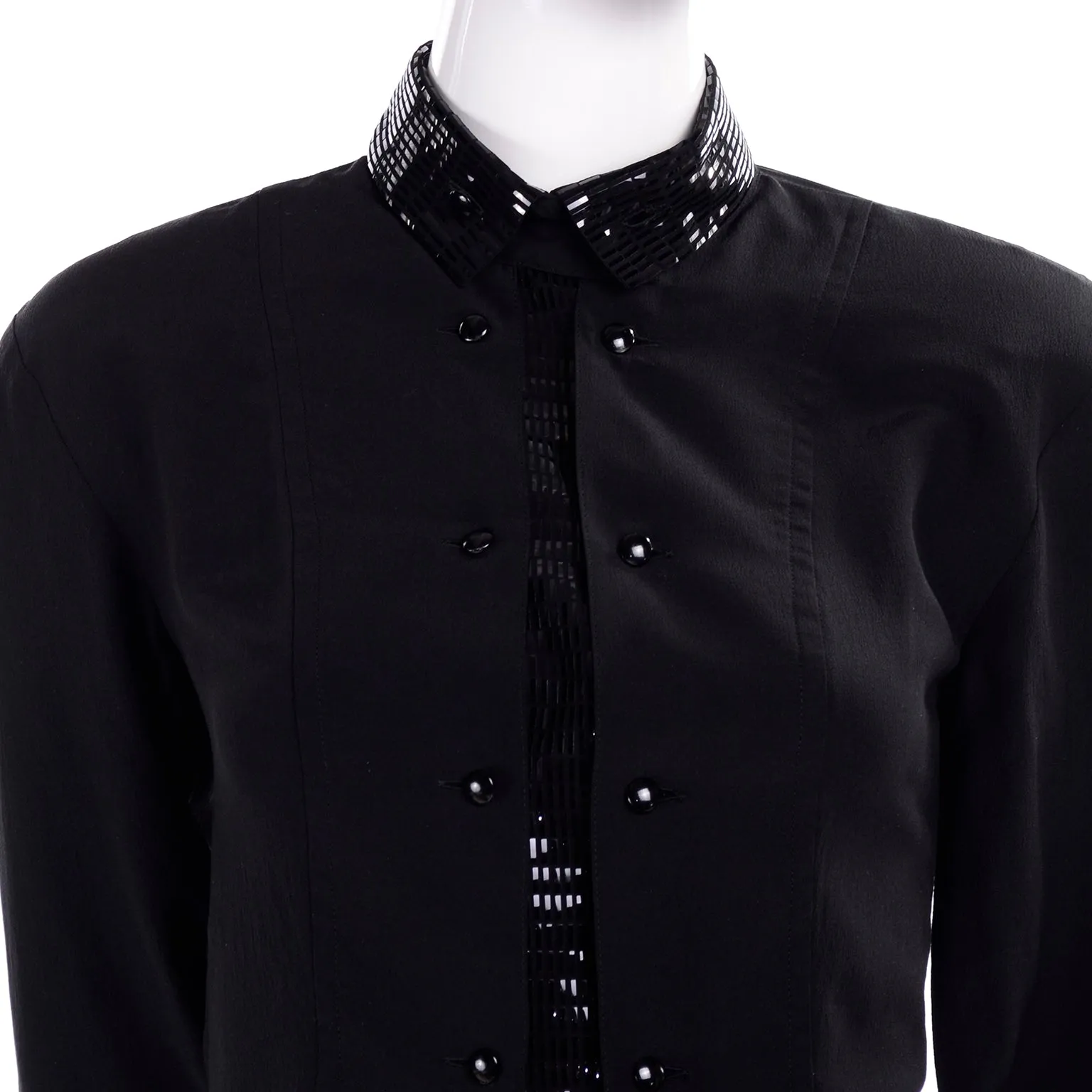 Bernard Perris Vintage Silk Black Blouse W Beaded Dickie