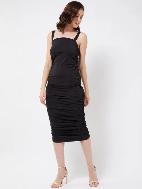 Black Bodycon Ruched Dress