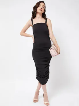Black Bodycon Ruched Dress