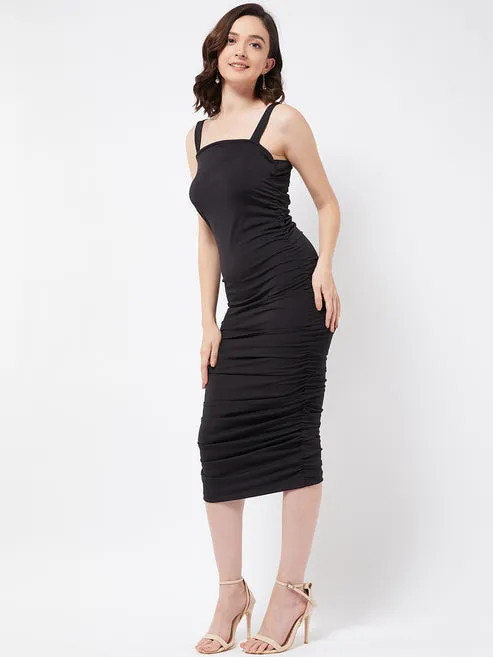 Black Bodycon Ruched Dress