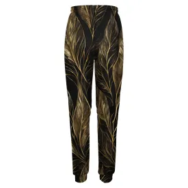 Black Gold Leaf Print Sweatpants
