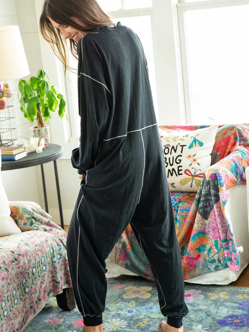 Black Hooded Maxi Dress with Contrast Stitching