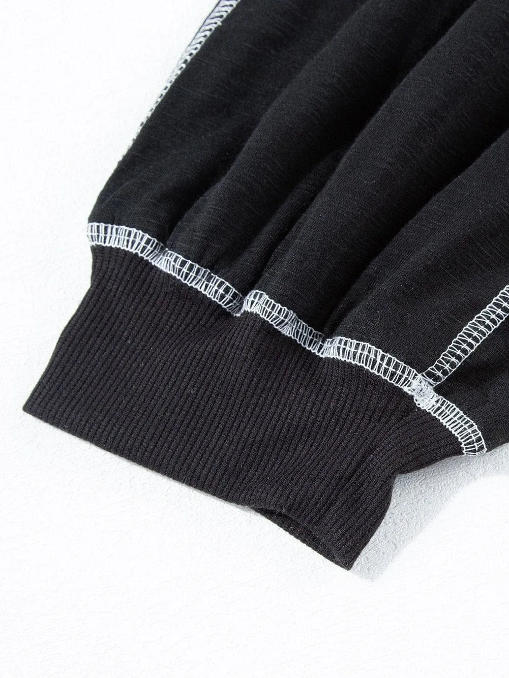 Black Hooded Maxi Dress with Contrast Stitching