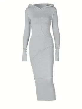 Black Hooded Maxi Dress with Contrast Stitching