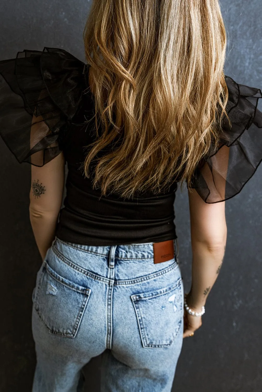 Black Knit T-Shirt with Sheer Accent