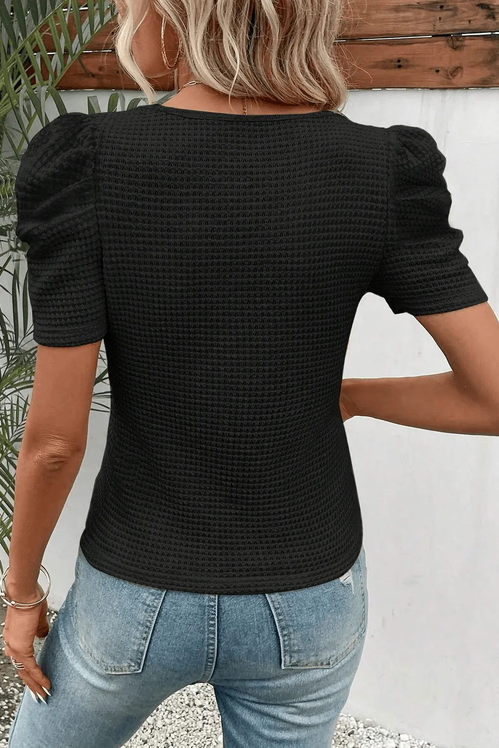 Black Knit T-Shirt with Sheer Accent