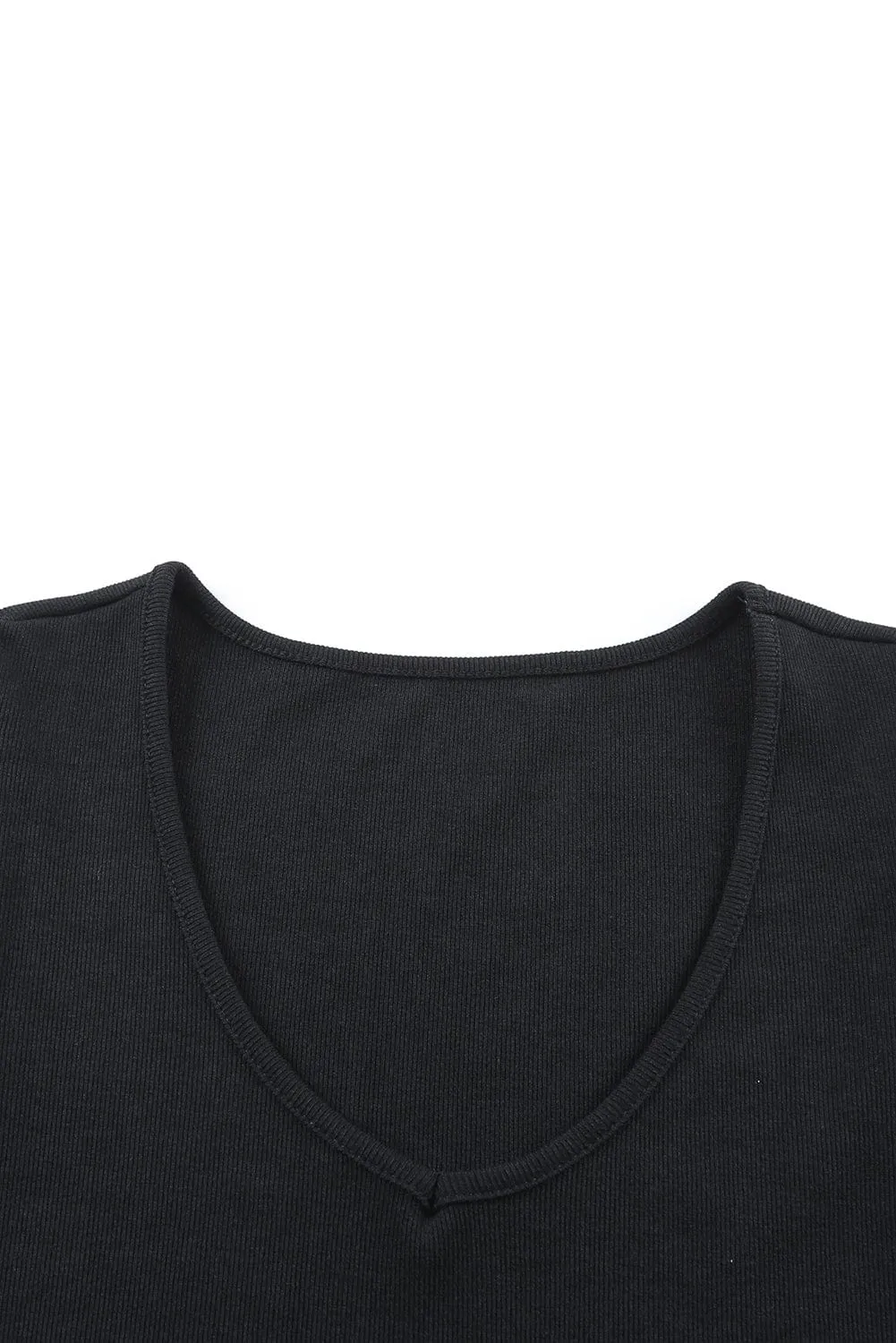 Black Knit T-Shirt with Sheer Accent