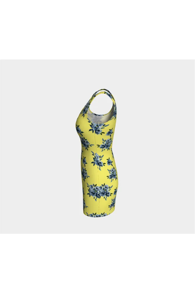 Blue Floral on Yellow Bodycon Dress