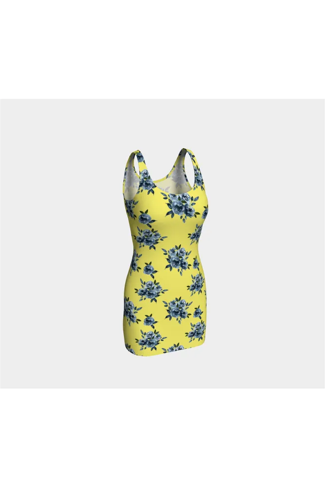 Blue Floral on Yellow Bodycon Dress