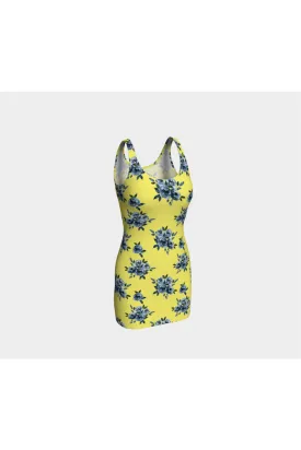 Blue Floral on Yellow Bodycon Dress