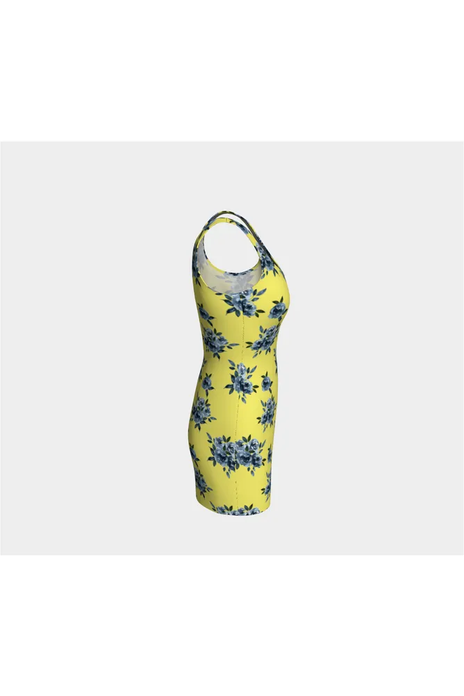 Blue Floral on Yellow Bodycon Dress