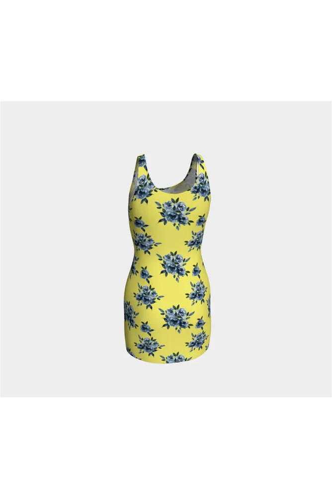 Blue Floral on Yellow Bodycon Dress