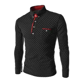 BRADFORD Design Collection Men's Fashion Black & White Polka Dots Button Top Long Sleeve Shirt