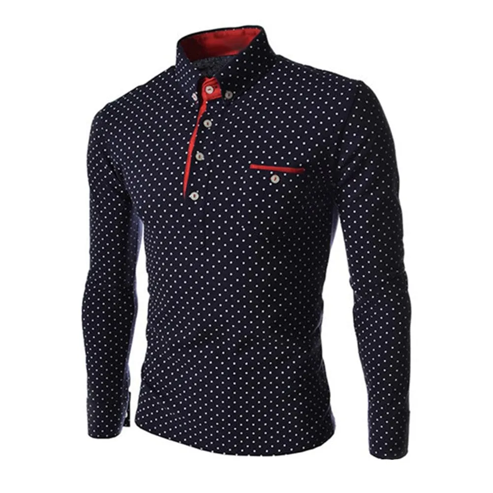 BRADFORD Design Collection Men's Fashion Black & White Polka Dots Button Top Long Sleeve Shirt