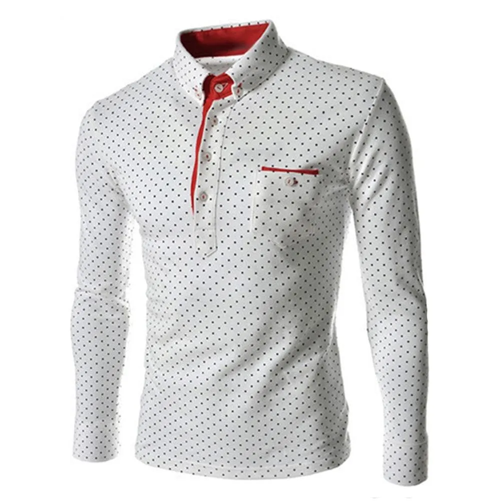 BRADFORD Design Collection Men's Fashion Black & White Polka Dots Button Top Long Sleeve Shirt
