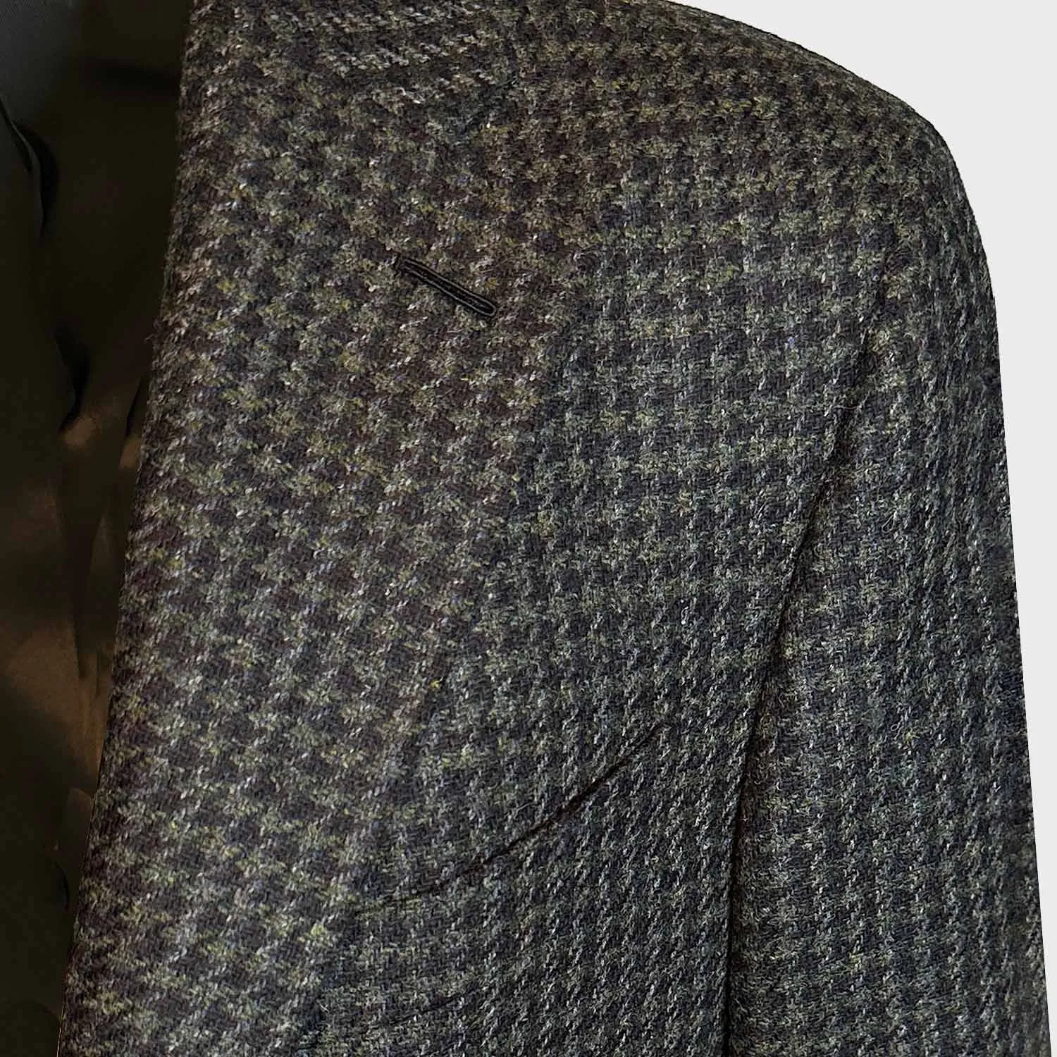 Caruso Mud Green Pied de Poule Tailoring Wool Tweed Jacket