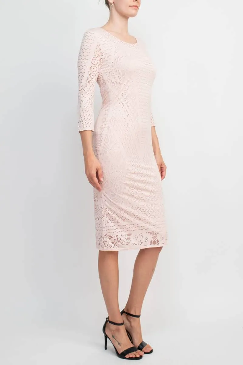 Catherine Malandrino Scoop Neck ¾ Sleeve Bodycon Burnout Dress