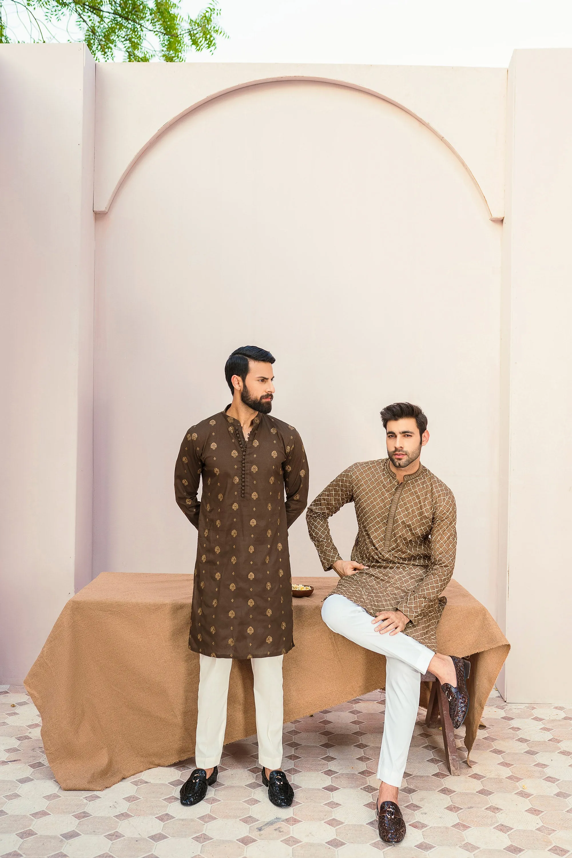 Champagne Monochromatic Embroidered Kurta