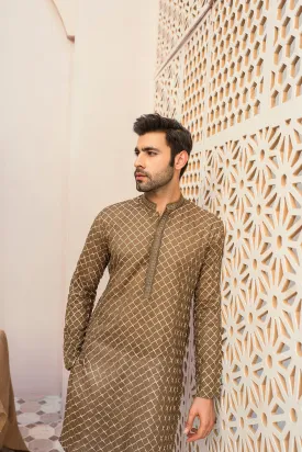 Champagne Monochromatic Embroidered Kurta