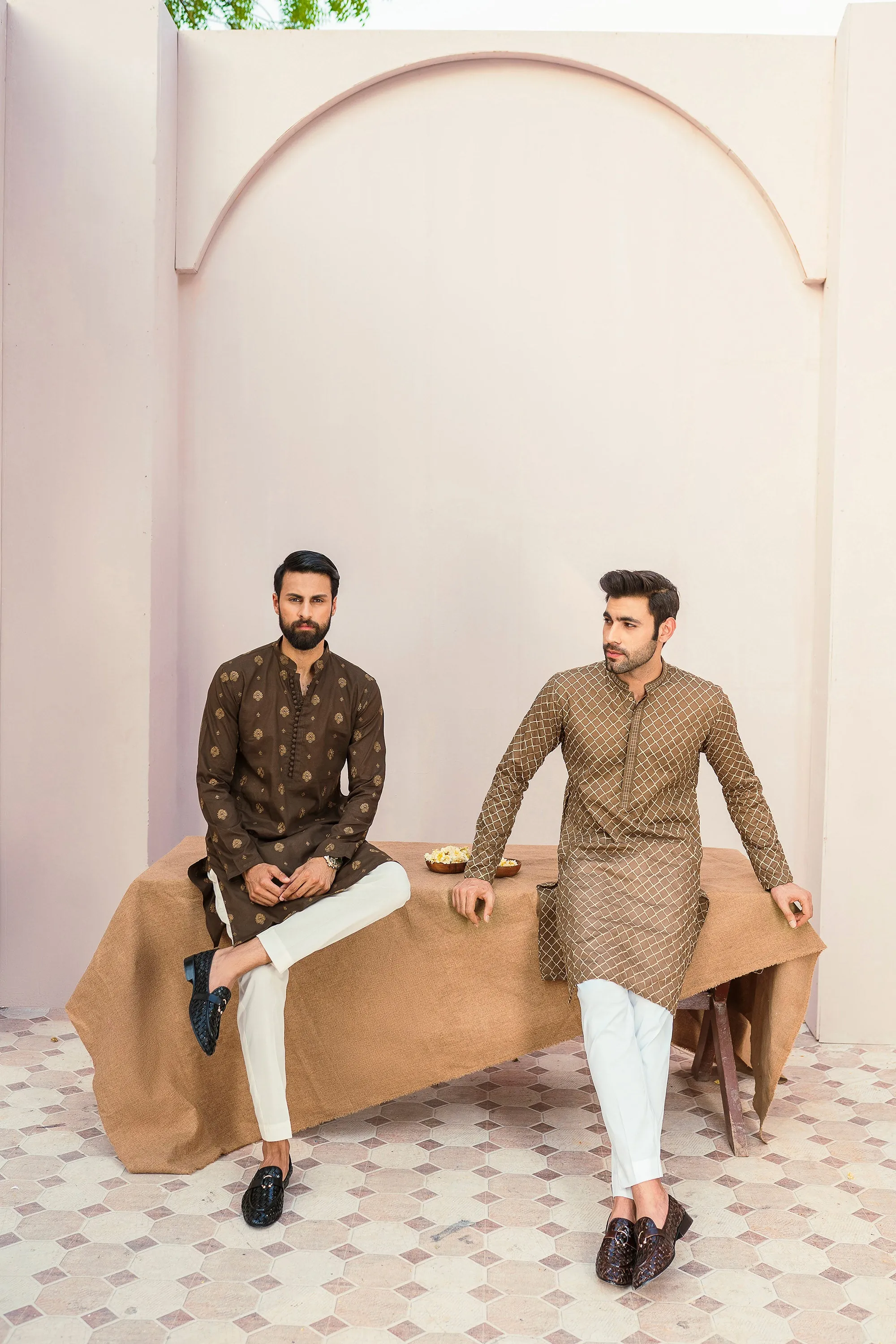 Champagne Monochromatic Embroidered Kurta