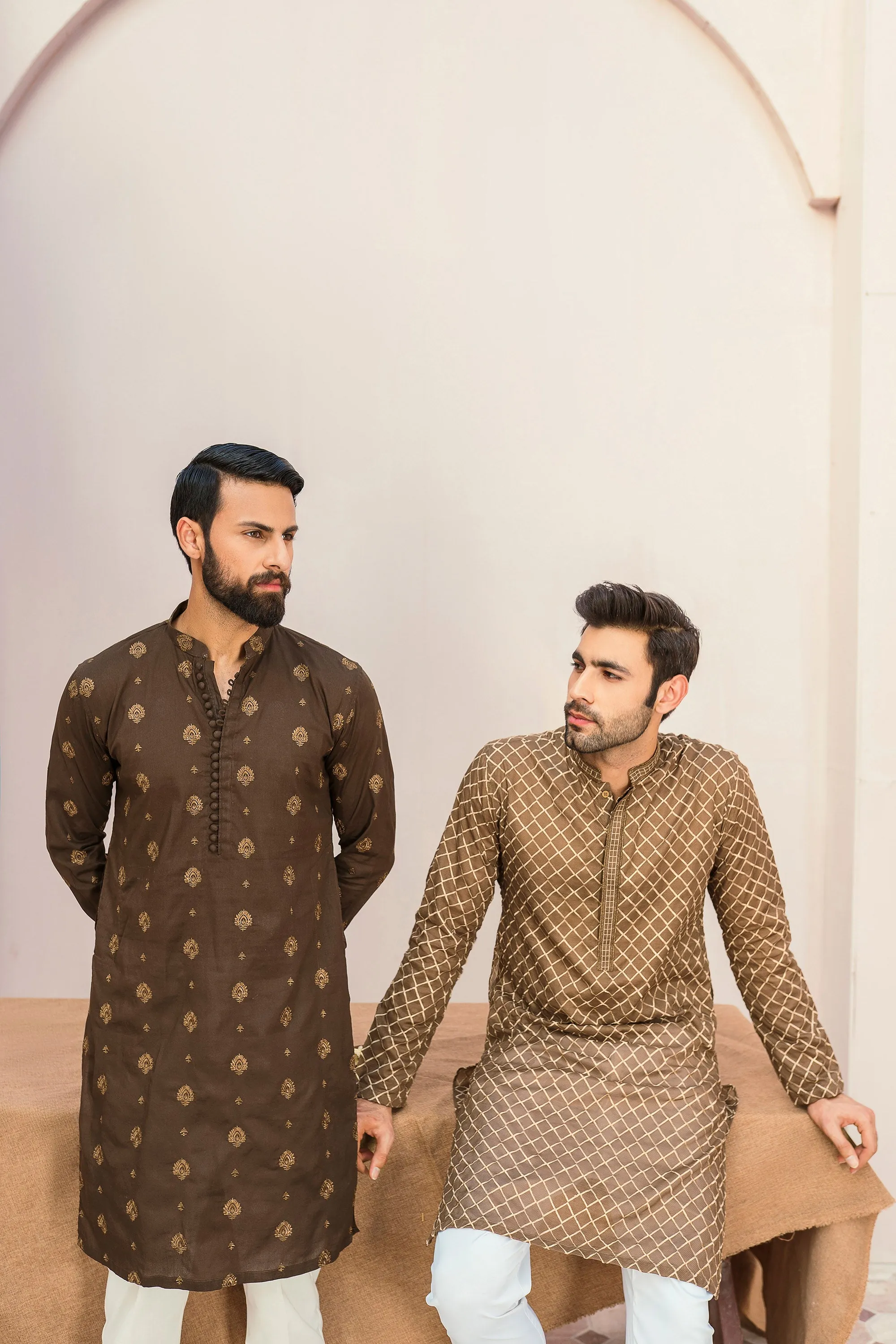 Champagne Monochromatic Embroidered Kurta