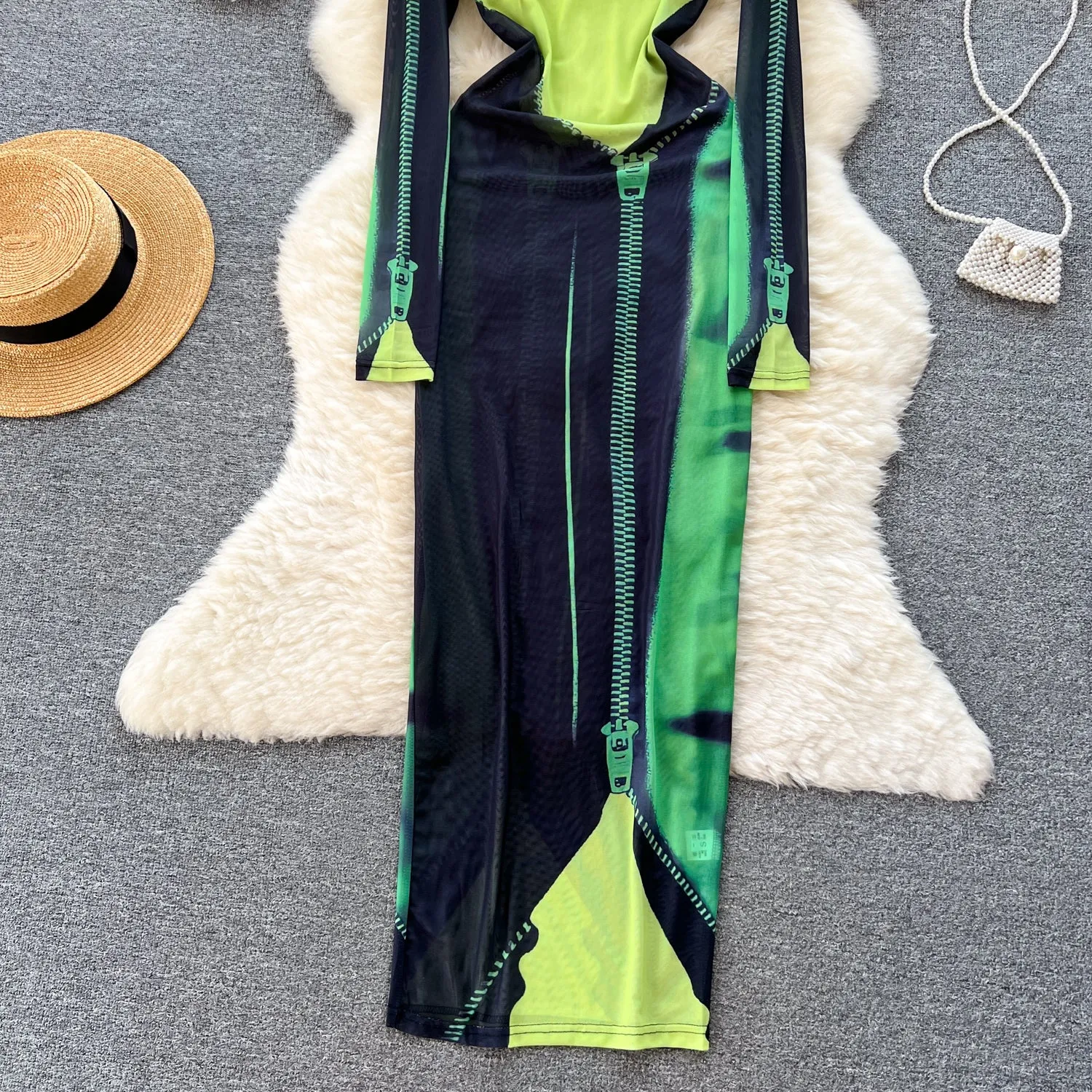 Chic Colorful Printed Mesh Dress