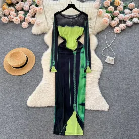 Chic Colorful Printed Mesh Dress