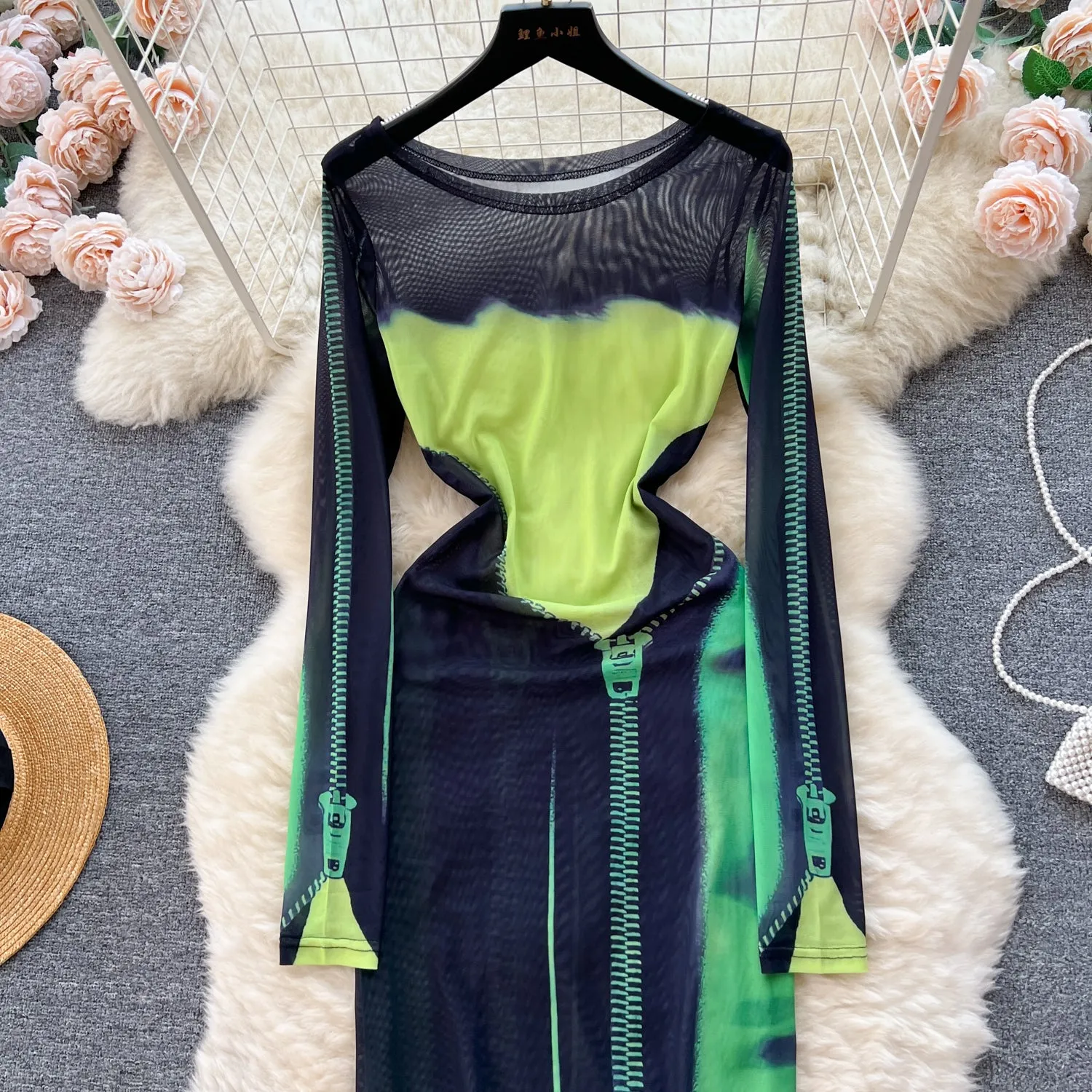Chic Colorful Printed Mesh Dress