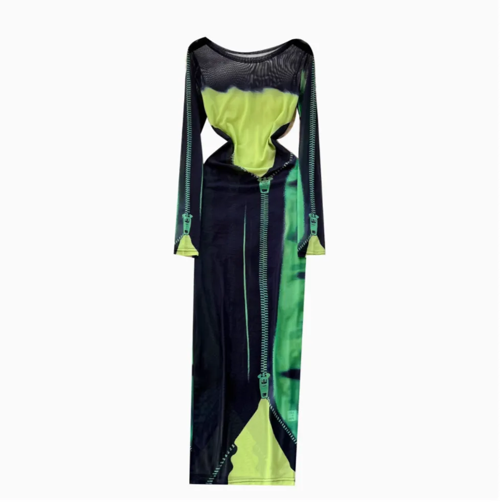 Chic Colorful Printed Mesh Dress