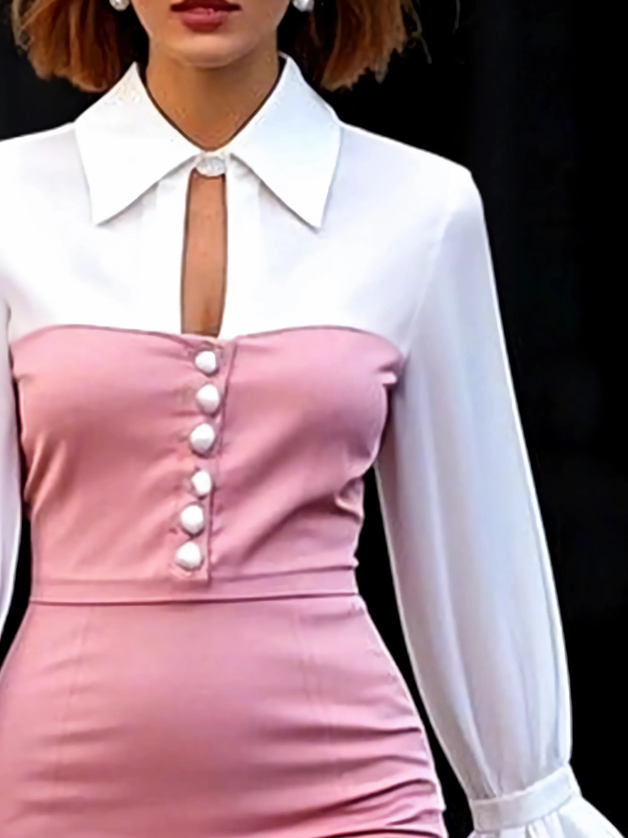 Chic Lapel Key Hollow Bell Cuffs Bodycon Dress