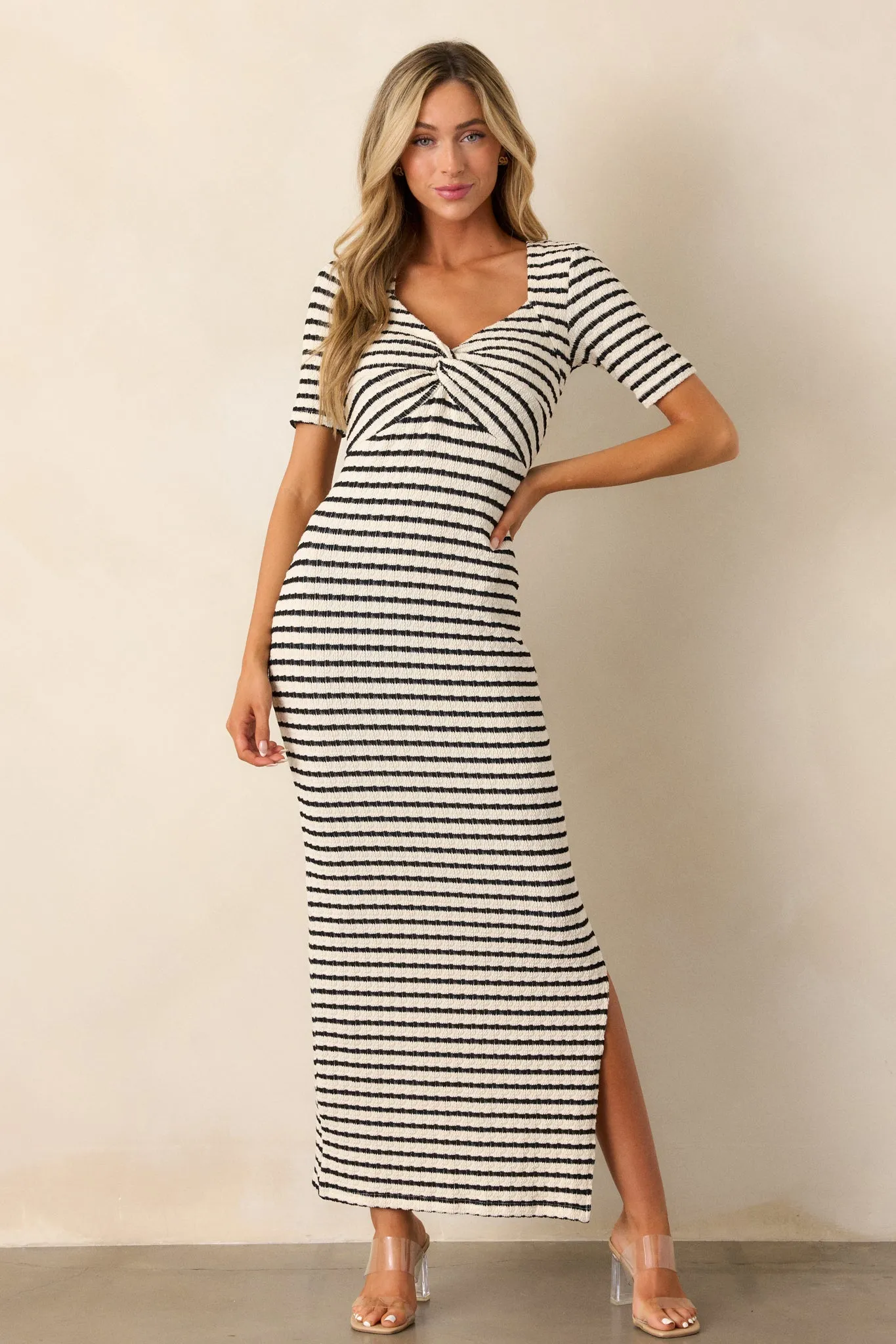 City Lights Black Stripe Bodycon Maxi Dress
