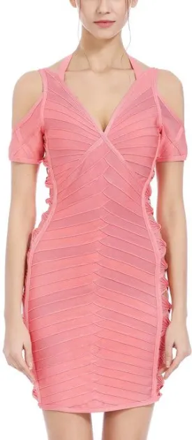 Cold-Shoulder Paneled Mini Dress