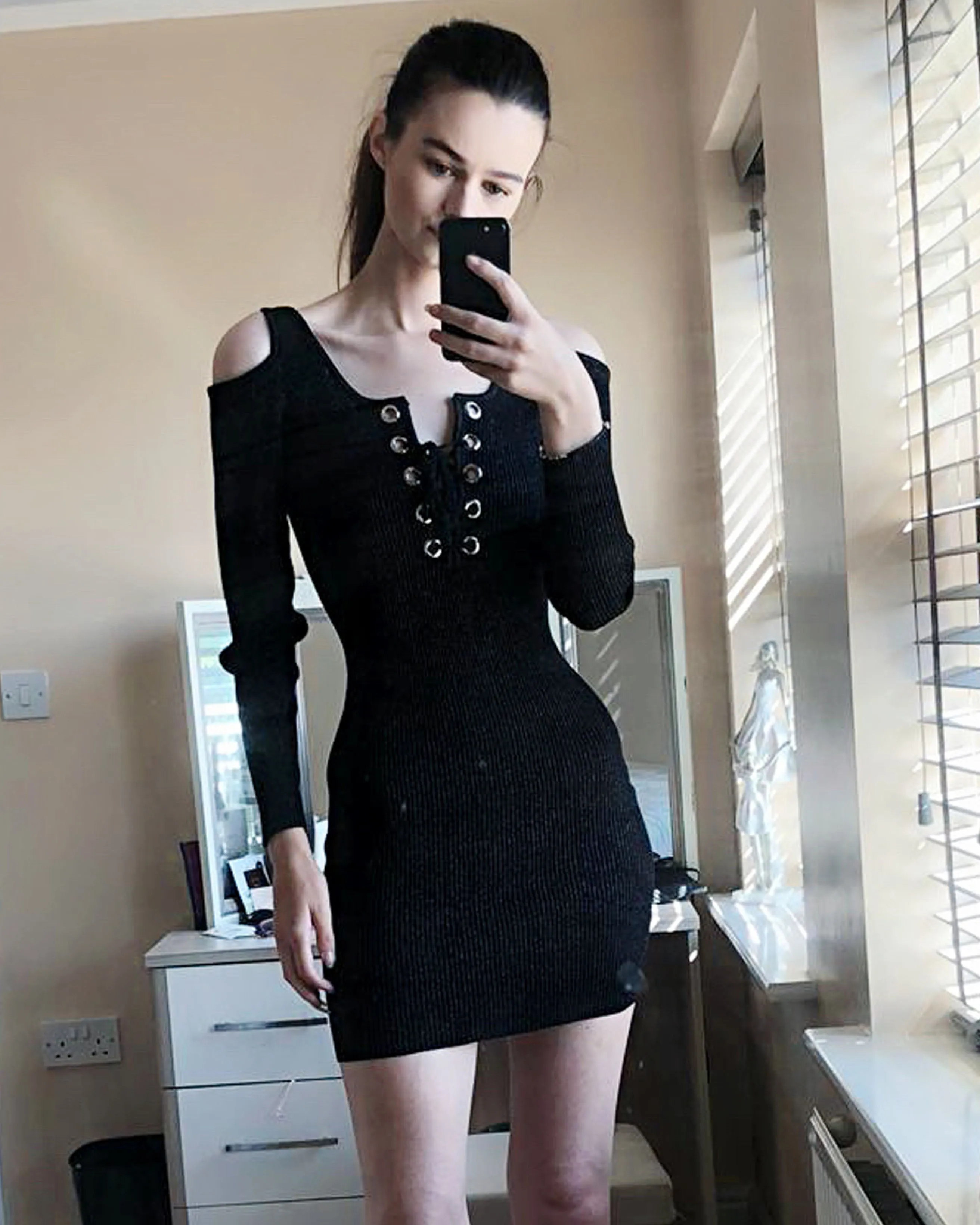 Cold shoulder Sparkle knit bodycon party dress