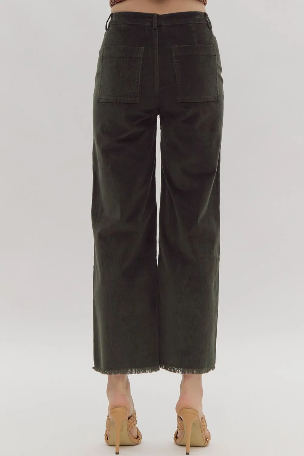 Corduroy High Waist Wide Leg Fray Hem Pant