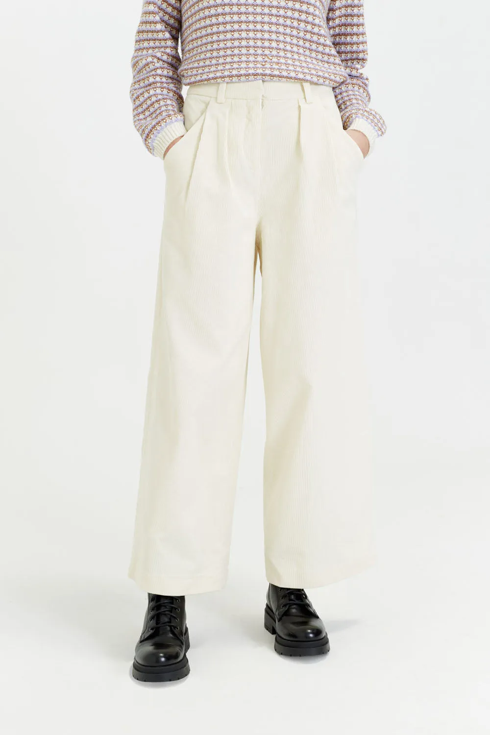 Cream Cotton Corduroy Isabella Trousers