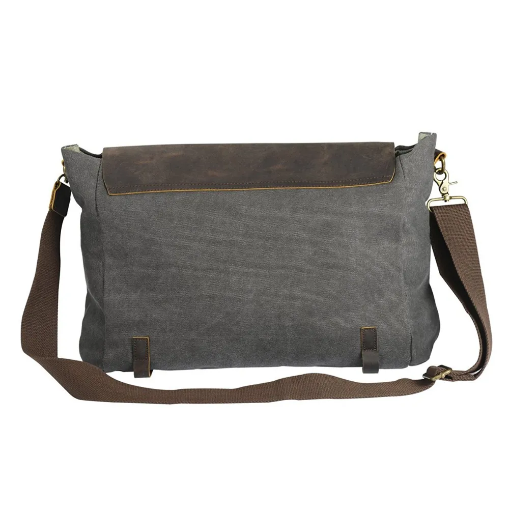 Damen Canvas und Leder Umhängetasche Schultertasche - grau