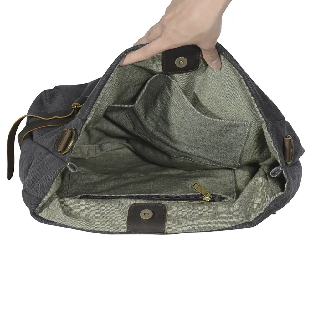 Damen Canvas und Leder Umhängetasche Schultertasche - grau