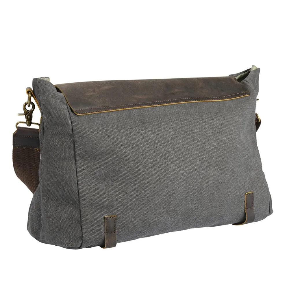 Damen Canvas und Leder Umhängetasche Schultertasche - grau