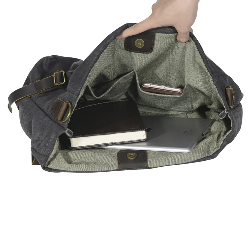 Damen Canvas und Leder Umhängetasche Schultertasche - grau